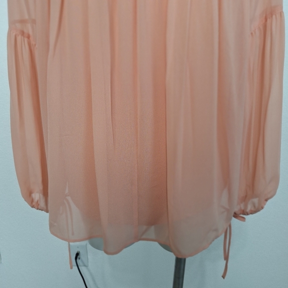 Halston Peach Chiffon Coquette Balletcore Pleated Balloon Sleeve Blouse Size S - Picture 8 of 13